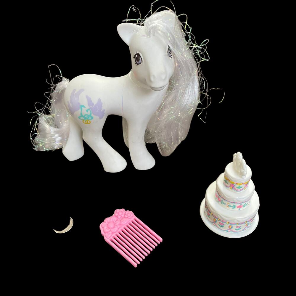 My Little Pony Pony Bride w/ Wedding Cake & Flower Pick Comb Vintage 1989 MLP